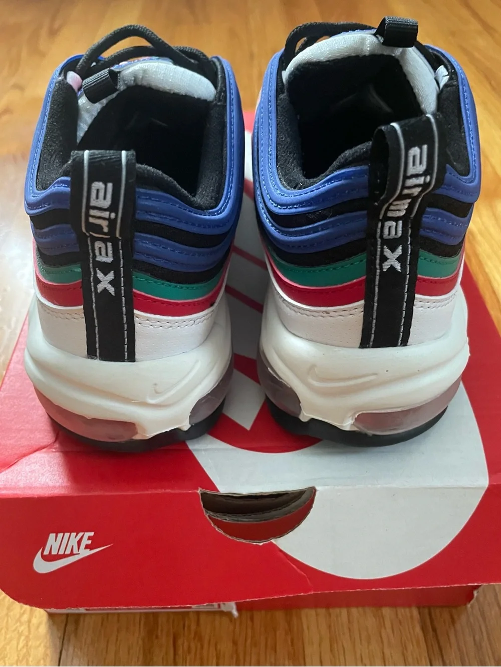 NWB Nike Air Max ‘97 Red Black White Blue Green Sneakers Youth Size 6.5